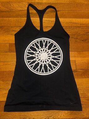 Nike Black Racerback Tank with White Wheel Graphic